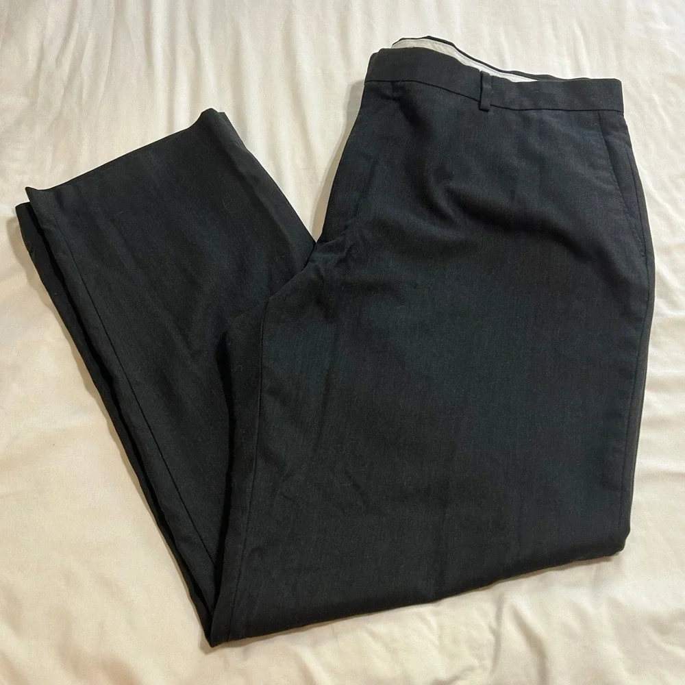 Joseph & Feiss Mens Dress Pants 42x32 Black Wool Blend Flat Front